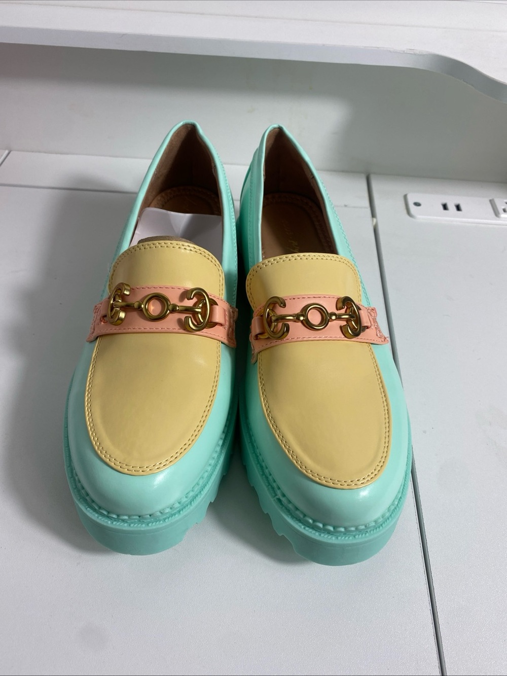 NWOB Circus NY Sam Edelman Deana Loafers Mint Pineapple Yellow Multi Size 7.5